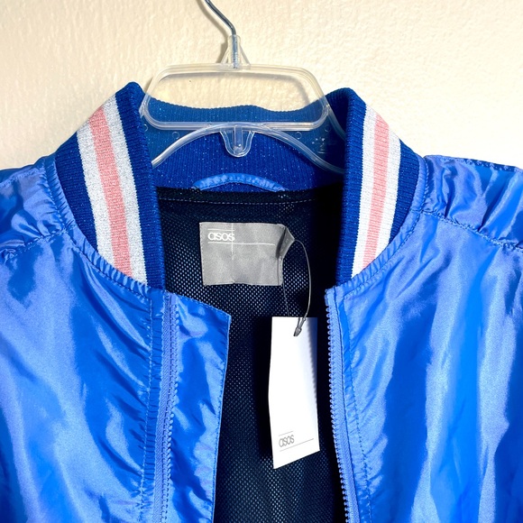 ASOS NWT Blue Parachute Parka Y2K/90s Jacket Ruffle Sleeves Long Shiny sz 8 - Picture 4 of 14